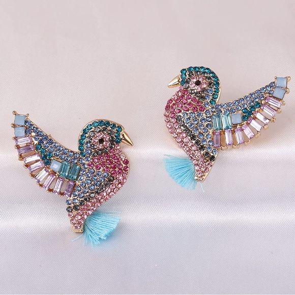 Crystal Hummingbird drop dangle tassel earrings. - Picture 8 of 13